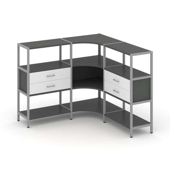 Shelf System Трехсекционный угловой стеллаж трехярусный с ящиками SN.STMU-331 Антрацит/Белый/Металл