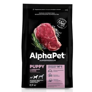 Сухой корм AlphaPet Superpremium для щенков, беременных и кормящих собак средних пород с говядиной и рисом