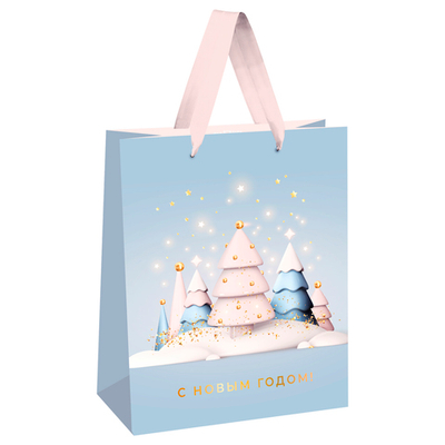 Пакет подарочный 18*23*10см "Christmas trees", фольга, матовая ламинация