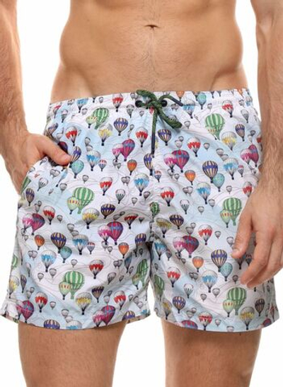 Мужские пляжные шорты с принтом в виде воздушных шаров (Размер: M) (Цвет: белый)