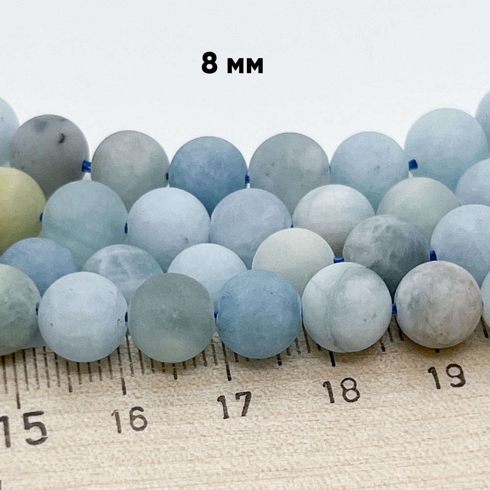 Аквамарин матовый, диаметр 8,1-8,3 мм, цена за 22-23 шт (1/2 нити)
