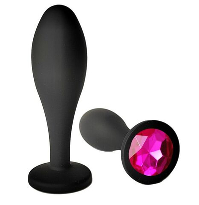 Черная анальная пробка с розовым кристаллом - 11 см. (Цвет: розовый)
