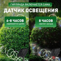 Садовая гирлянда ЭРА ERANN24-12 дюралайт на солнечной батарее мультиколор 5 м | Садовые декоративные светильники
