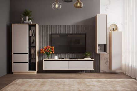 Модульная стенка в гостиную со шкафом Туя светлая/Кашемир Рэя 29х32х150 см