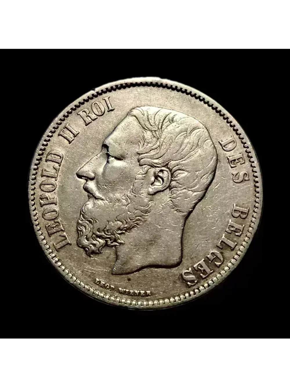 Монета Бельгии 5 франков 1869 год "Леопольд II"