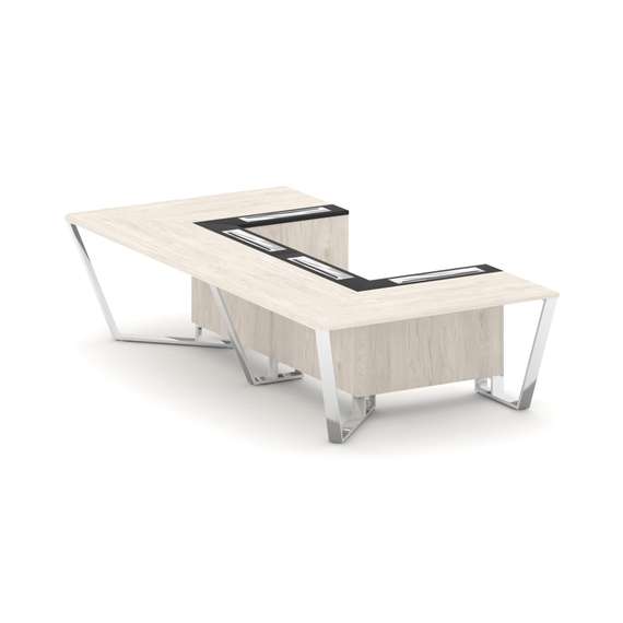 Steel Meet Стол переговорный П-образный MMK-PR.B.SP-07P Денвер Светлый/Графит Глянец/Нержавеющая Ста