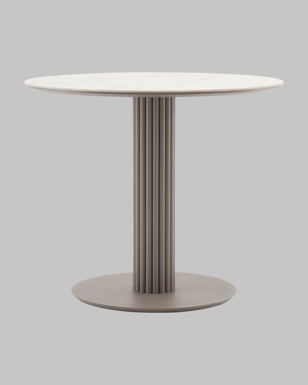 Стол круглый Терралино D90 верх керамика белый матовый, основание металл латте
