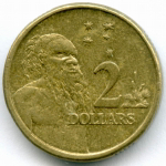 2 доллара 2008 год. Австралия. Абориген. Елизавета II. Тип 3. Бронза, диаметр 20.5 мм. XF