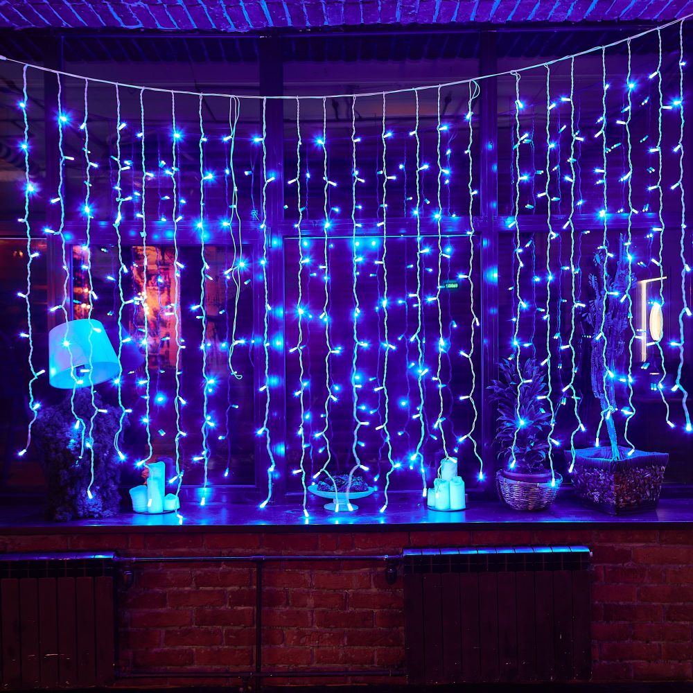 ULD-C2030-240-TWK BLUE IP67 Занавес светодиодный с эффектом мерцания. 3х2м. Соединяемый. 240 светодиодов. Синий свет. Провод белый. TM Uniel.