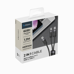 Дата-кабель 2 в 1: USB-C, USB-C, 60Вт, 1.2м, черный