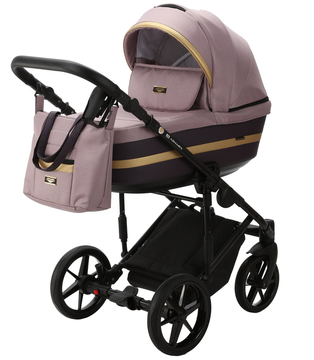 Детская коляска Adamex Rimini 2 в 1 RI14A (СЕРО-РОЗОВ+СЛИВА.ПЕРФ.КОЖА)