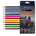 Карандаши цветные Alingar 12 цв., "Гоночная машина" деревянные, трехгранные, заточенные, грифель 2.8 мм, картон. уп., европодвес