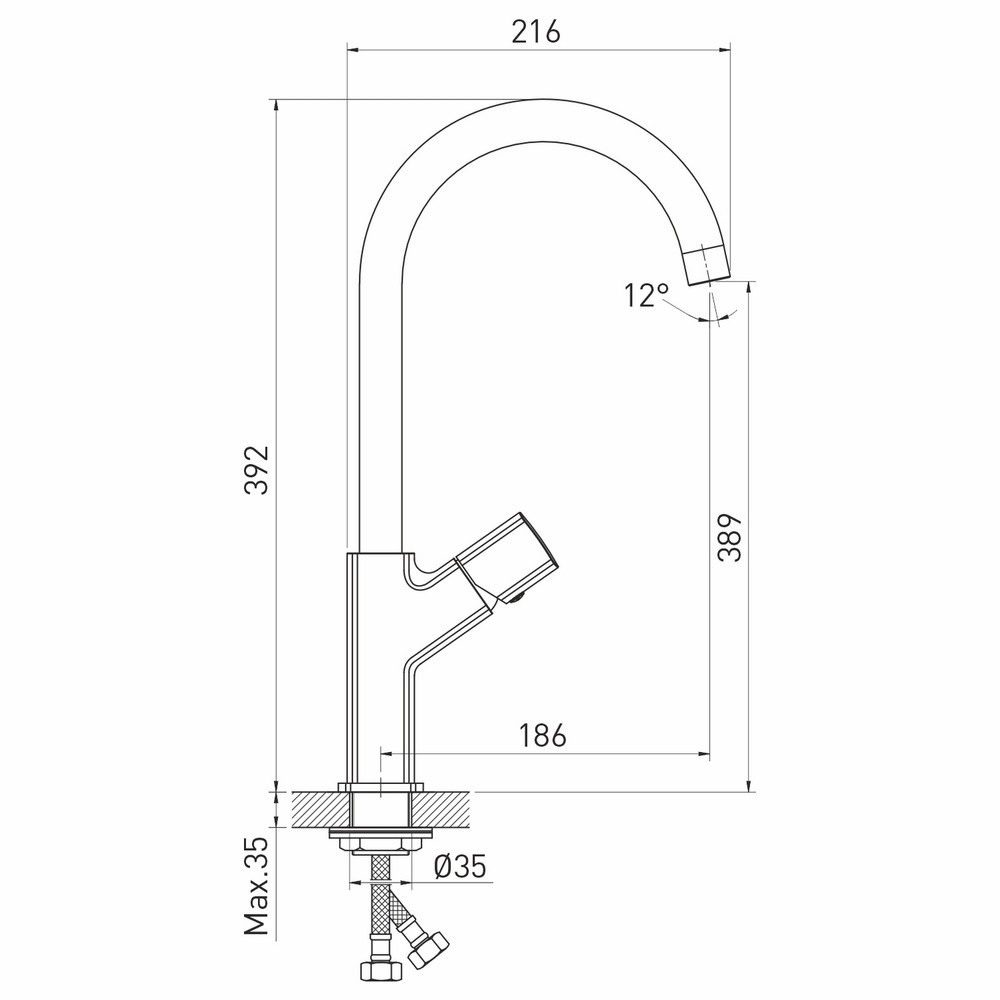 Смеситель для кухни 25k MIXLINE ML27-032 "Primo" высокий излив боковая ручка