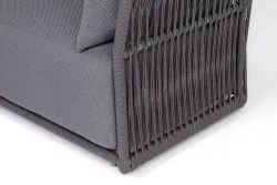 "Лугано" диван 3-местный плетеный из роупа, каркас алюминий темно-серый (RAL7024) муар, роуп темно-серый круглый, ткань темно-серая YB25-0027