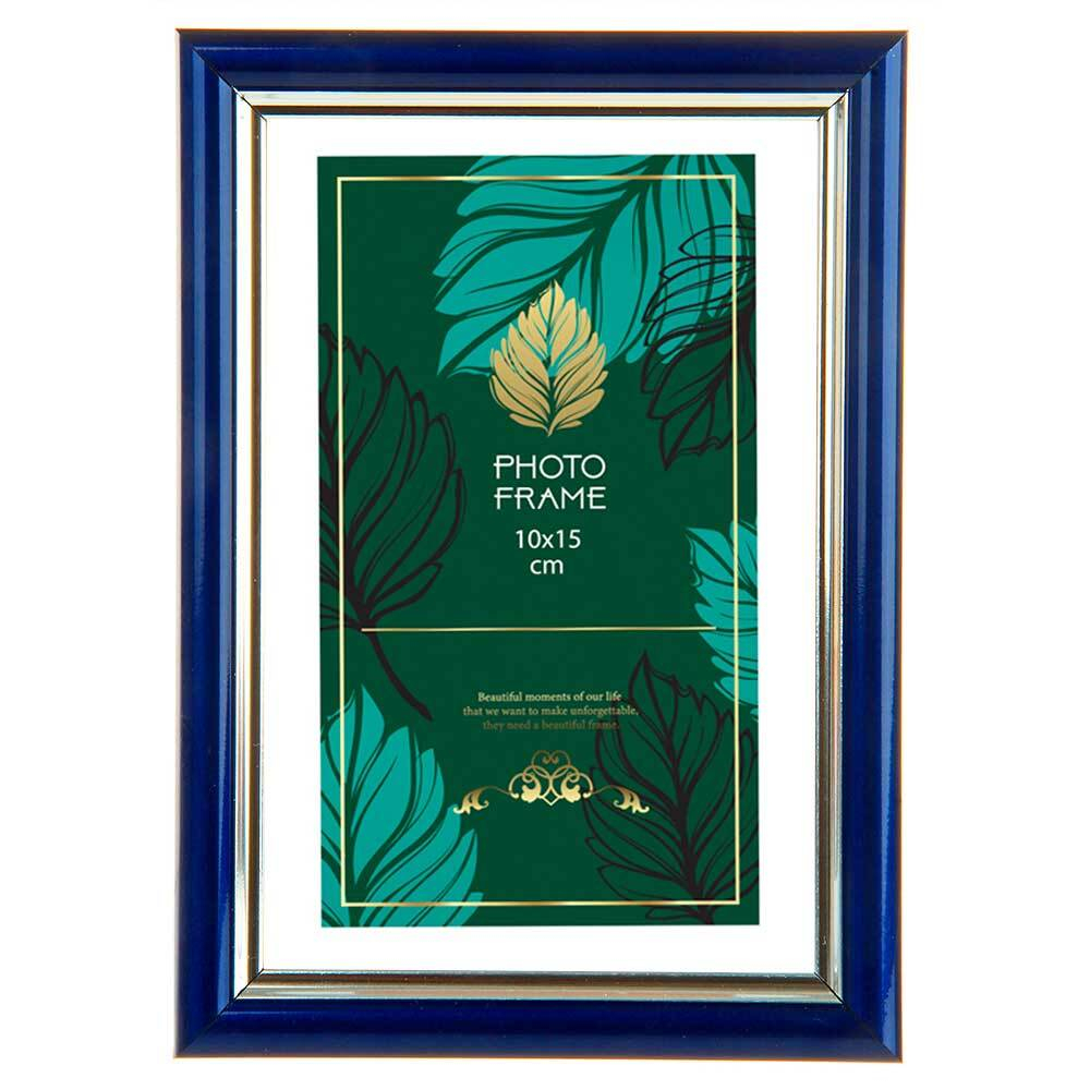 Фоторамка пластик 10х15 см Синий серебро