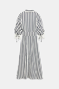 ZARA ПЛАТЬЕ МИДИ В ПОЛОСКУ С РЕМНЕМ, ТЕМНО-СИНИЙ/БЕЛЫЙ