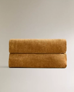 ZARA HOME ОДНОТОННЫЙ ПЛЕД ИЗ СИНЕЛИ, ГОРЧИЧНЫЙ