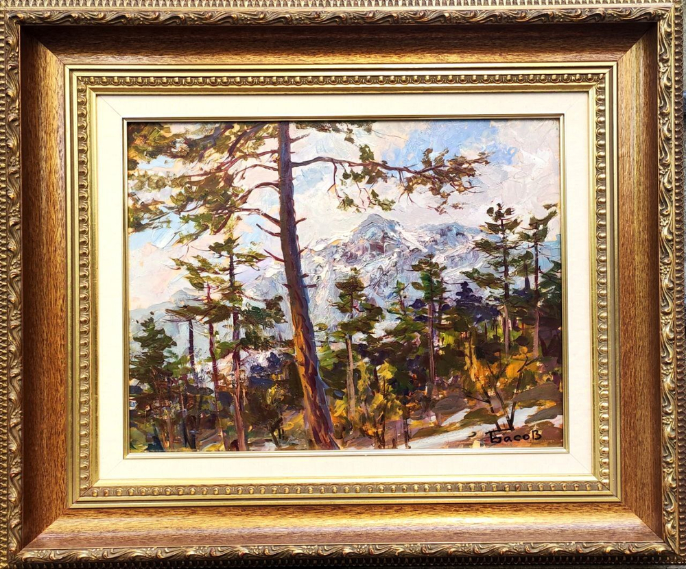 Картина Я. Басова "Крымский лес зимой" картон/масло 30х37