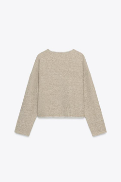 ZARA ТОЛСТОВКА В СТИЛЕ РУСТИК С V-ОБРАЗНЫМ ВЫРЕЗОМ, НЕЖНО-КОРИЧНЕВЫЙ