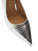 Женские туфли рептилия серебристые на каблуке
