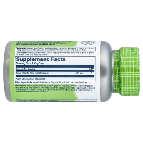 Solaray, True Herbs, нопал, кактус с опунцией, 500 мг, 100 вегетарианских капсул