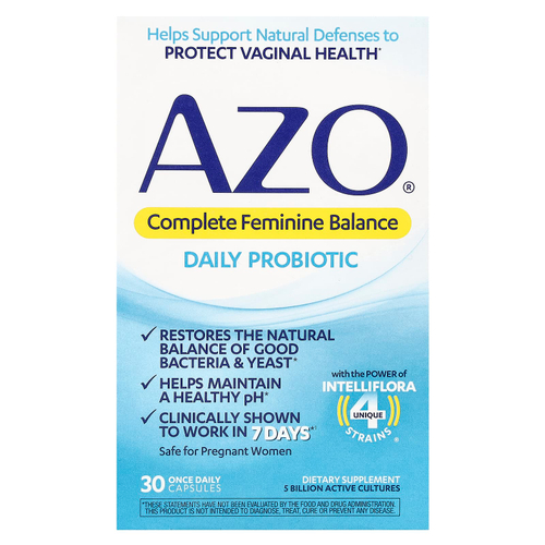 AZO, Complete Feminine Balance, пробиотик для ежедневного приёма, 5 млрд КОЕ, 30 капсул для приёма один раз в день