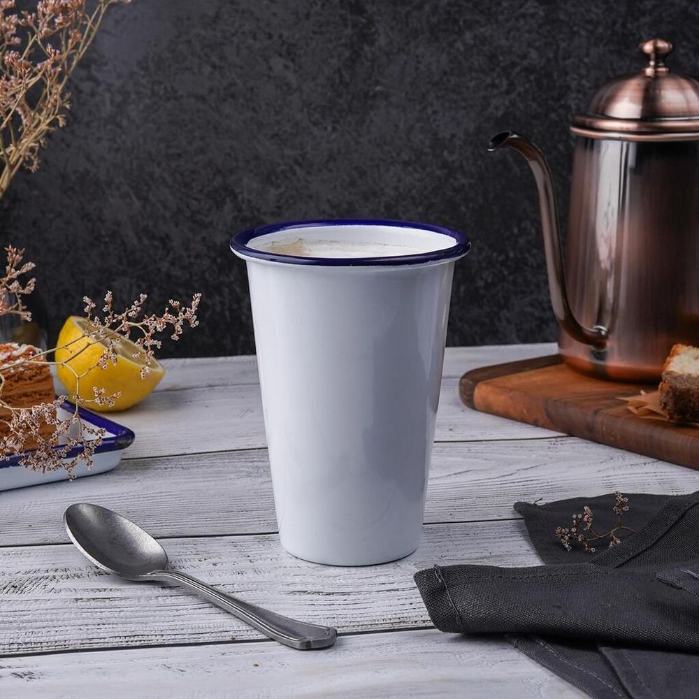 Чашка 450 мл без ручки d 9,3 cм h12,2 см Blue Rim эмалированая сталь SUNNEX [1]