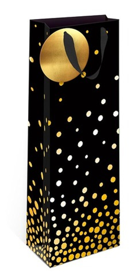Пакет подарочный для вина, Золотое конфетти, Черный, Металлик, 36*12*9 см, 1 шт.