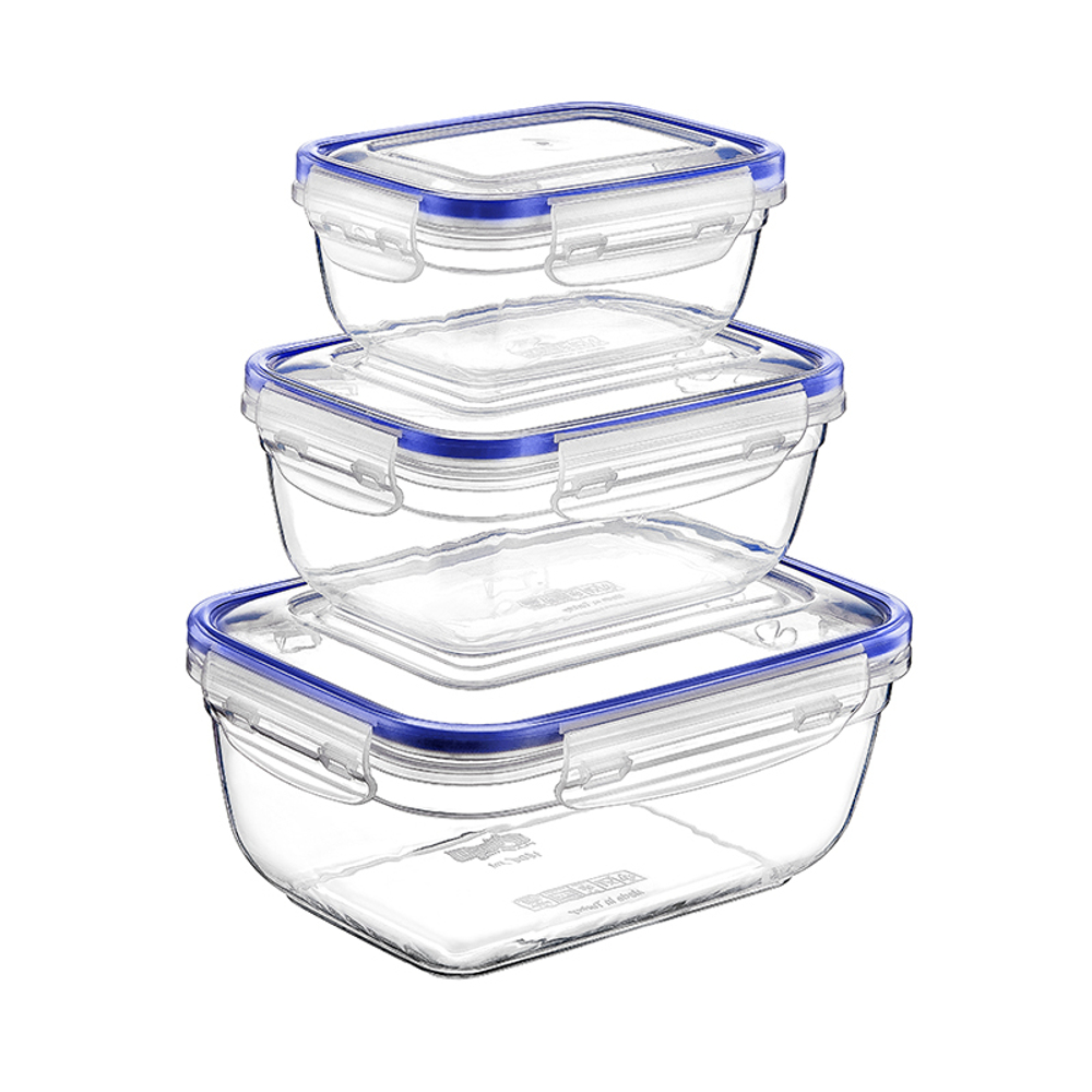 Воздухонепроницаемый глубокий прямоугольный контейнер Набор (550-1000-1800)мл