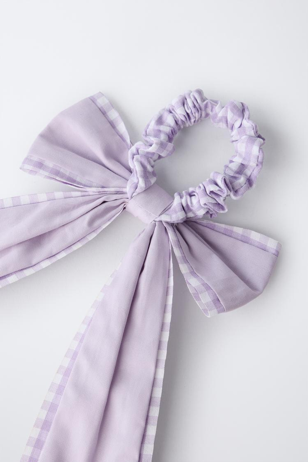ZARA РЕЗИНКА ДЛЯ ВОЛОС С БАНТОМ В КЛЕТКУ ВИШИ, СИРЕНЕВЫЙ