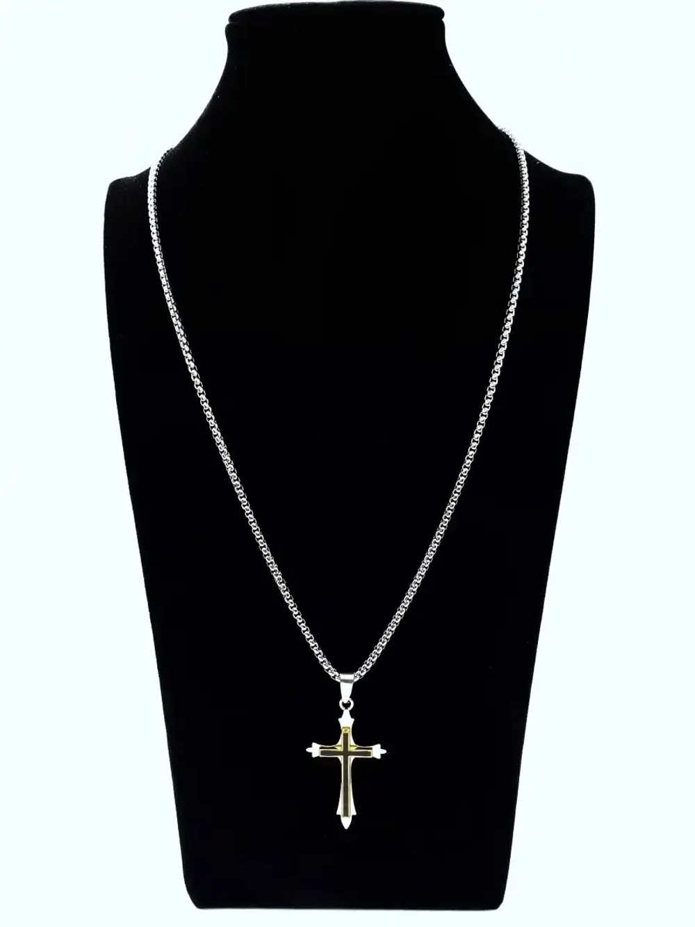 Бижутерная подвеска крестик на серебристой цепочке из стали