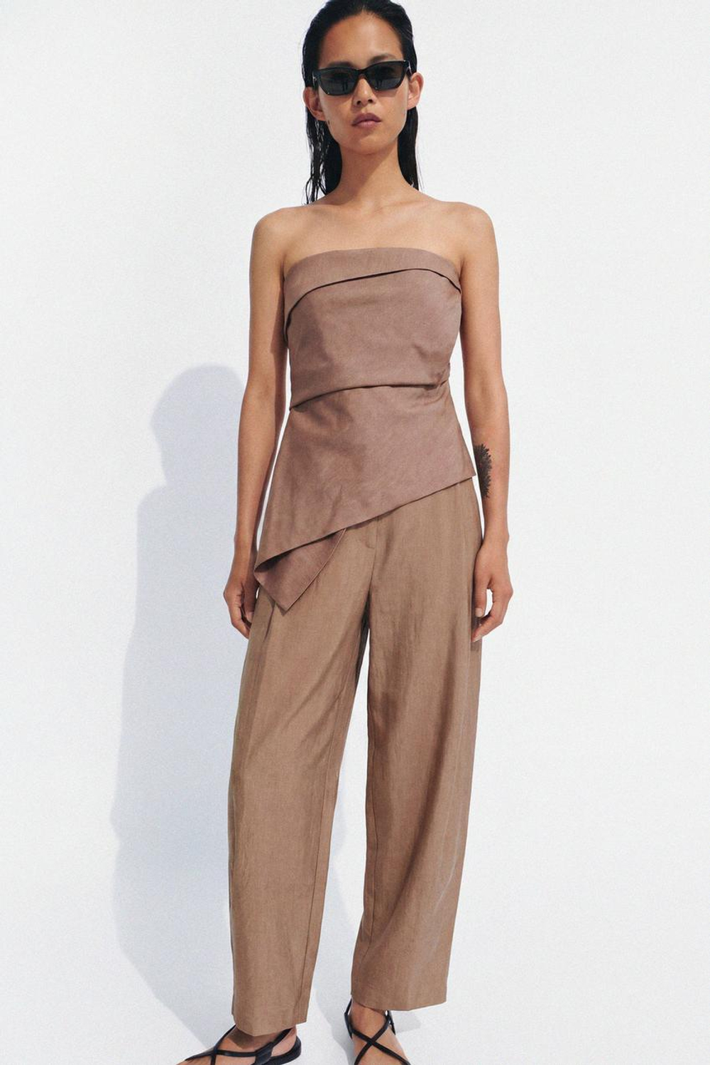 ZARA ТОП АСИММЕТРИЧНОГО КРОЯ ИЗ СМЕСОВОГО ЛЬНА — ZW COLLECTION, ЛИНЯЛЫЙ РОЗОВЫЙ