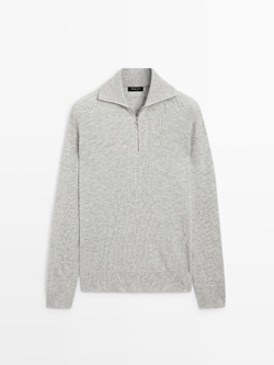 Massimo Dutti Вязаный свитер с воротником-стойкой на молнии, серый