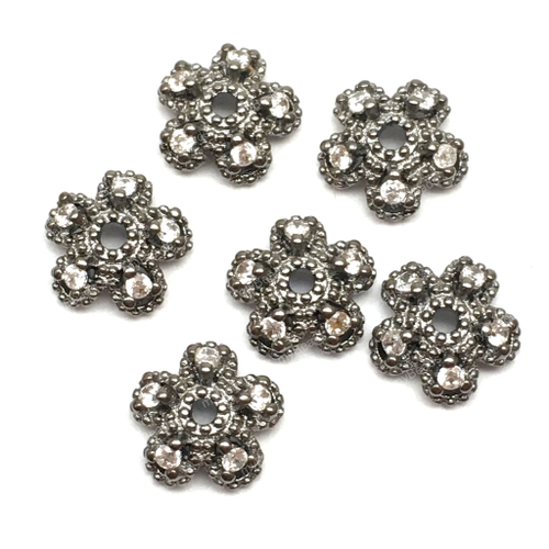 Шапочки с фианитами "Пятилистник" 7 мм, черный родий