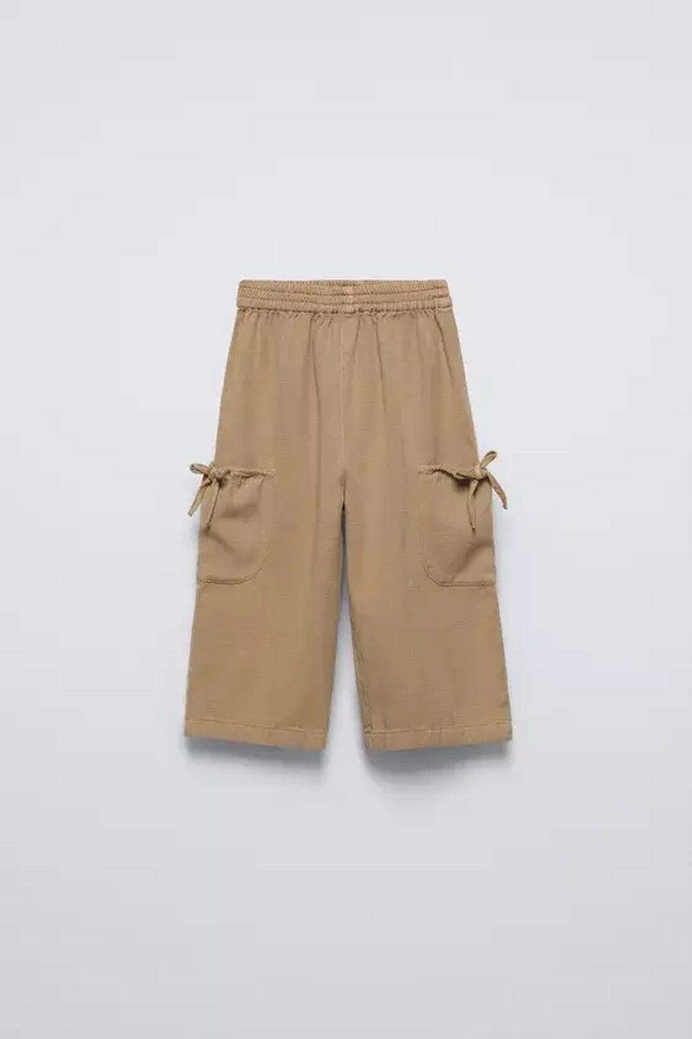 ZARA БРЮКИ ИЗ СТРУЯЩЕЙСЯ ТКАНИ С БАНТАМИ, БЕЖЕВЫЙ