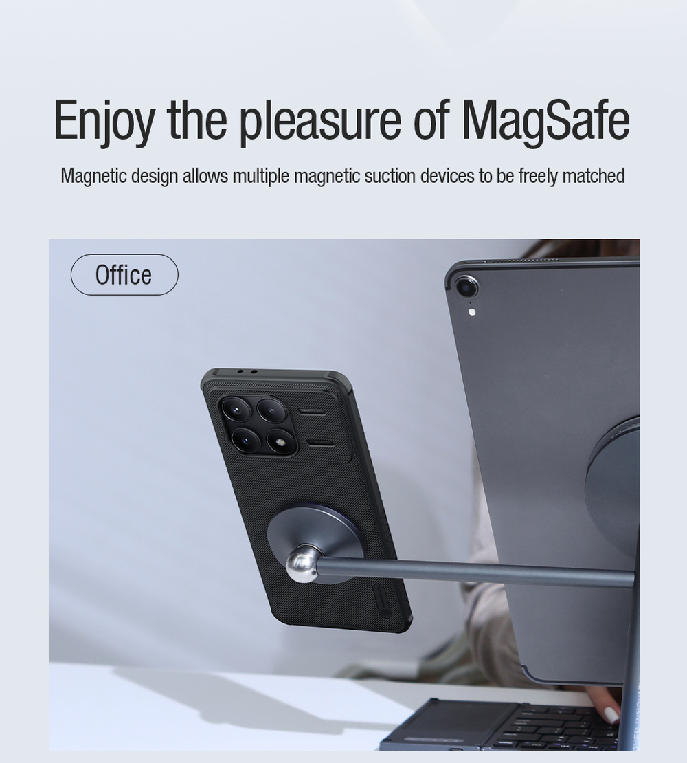 Чехол усиленный от Nillkin c встроенным круглым магнитом для Xiaomi Poco F6 Pro, серия Super Frosted Shield Pro Magnetic Case
