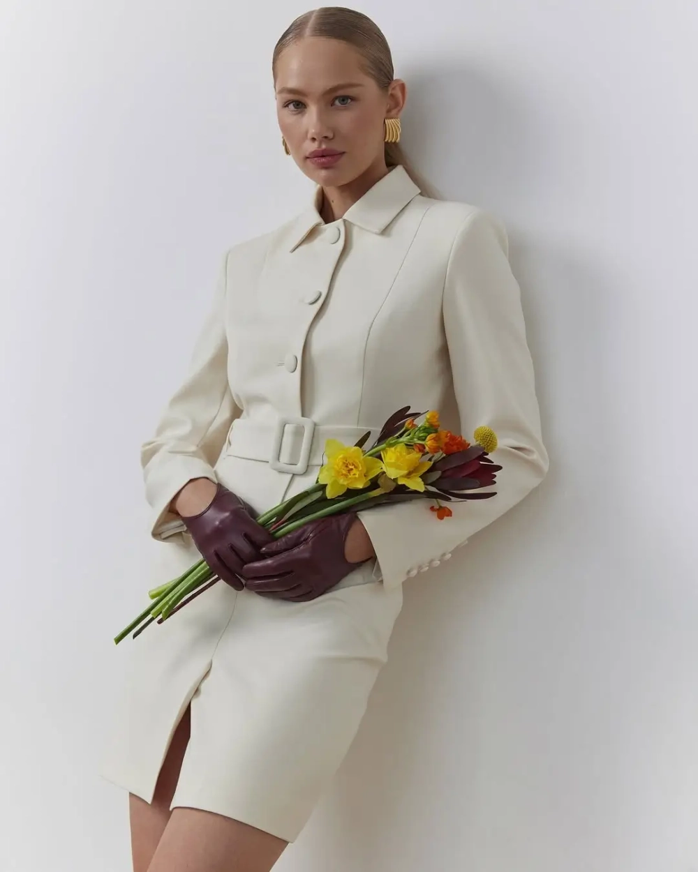 Юбка мини со шлицей, Кремовый