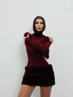 Платье с мехом, Бордовое