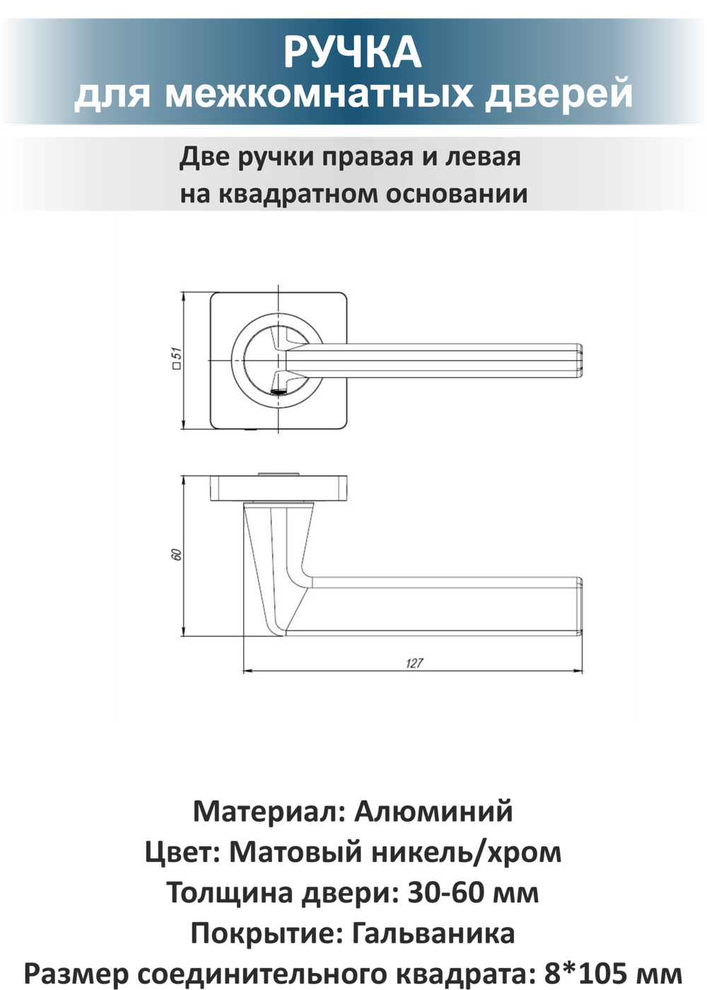 Ручка межкомнатная с магнитной защелкой и фиксатором TREND