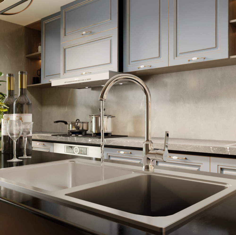 Смеситель для кухни 35k MIXLINE ML22-032 "Round" высокий излив боковая ручка