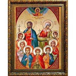 Мученики Терентий и Неонилла и чада их: Сарвил, Фот, Феодул, Иеракс, Нит, Вил и Евникия. Икона на холсте.