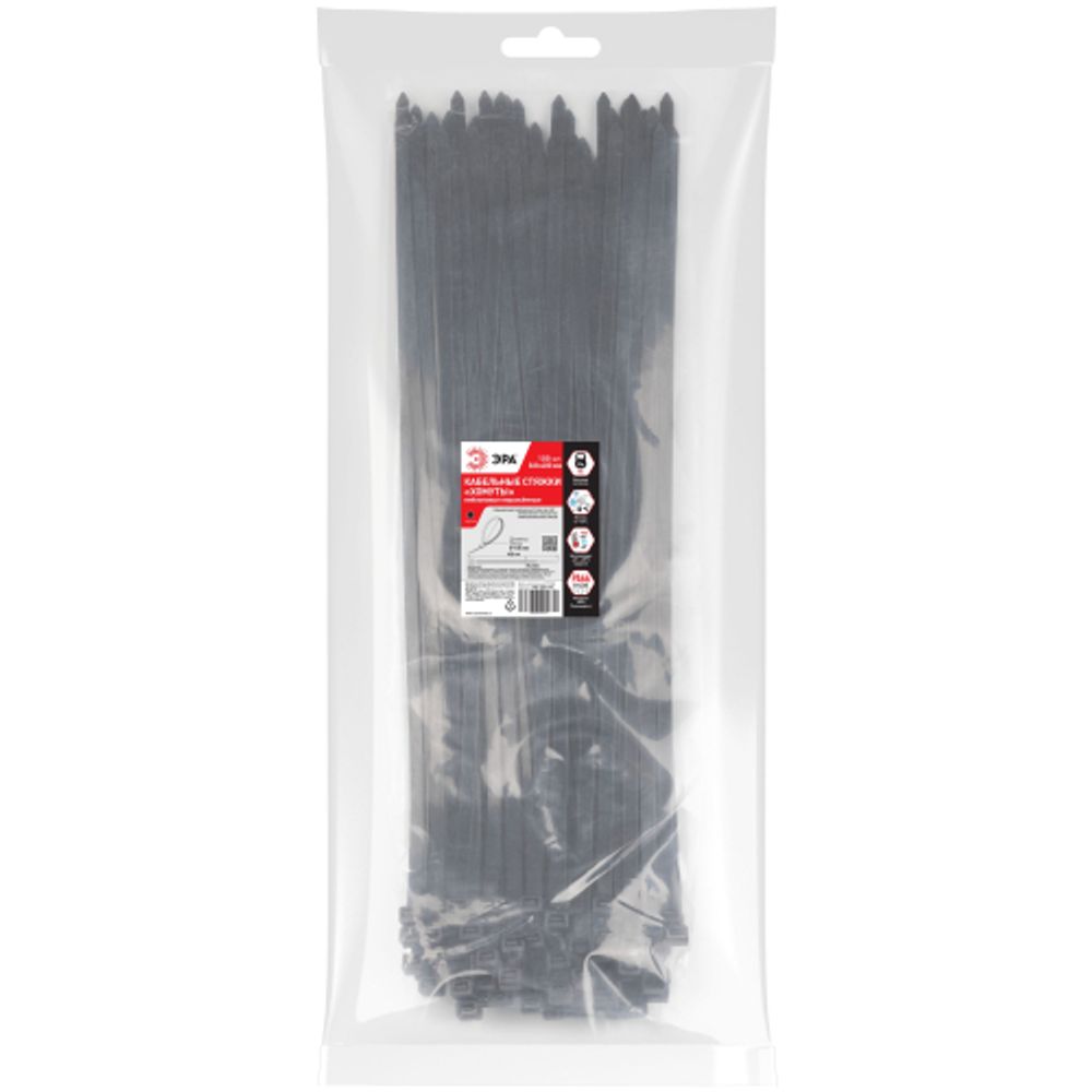 Кабельная стяжка ЭРА NO-225-194 (хомут) нейлоновая 8.8 х 400 мм чёрная (100 шт/уп)