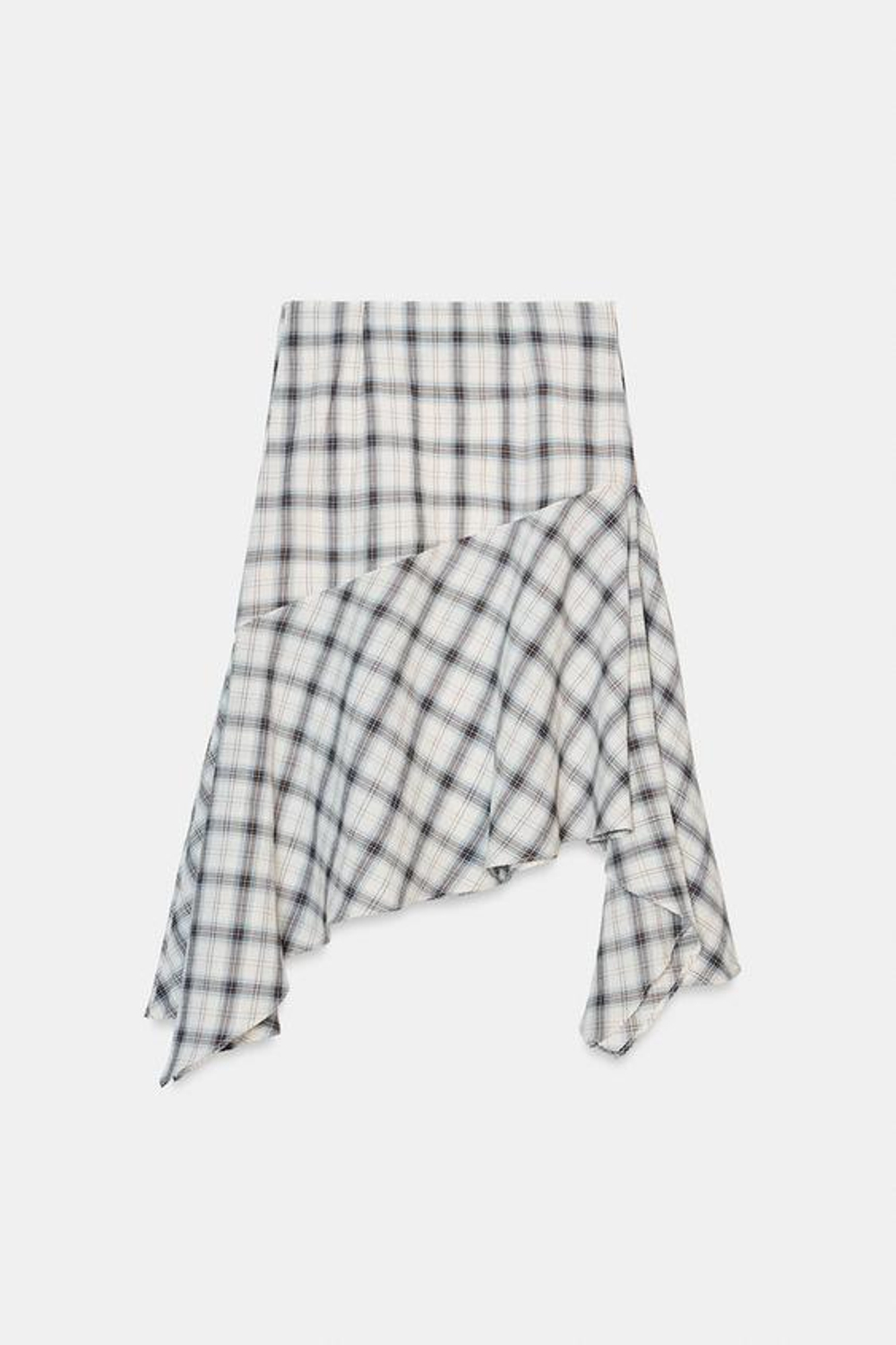 ZARA ЮБКА В КЛЕТКУ АСИММЕТРИЧНОГО КРОЯ, ЭКРЮ/СИНИЙ
