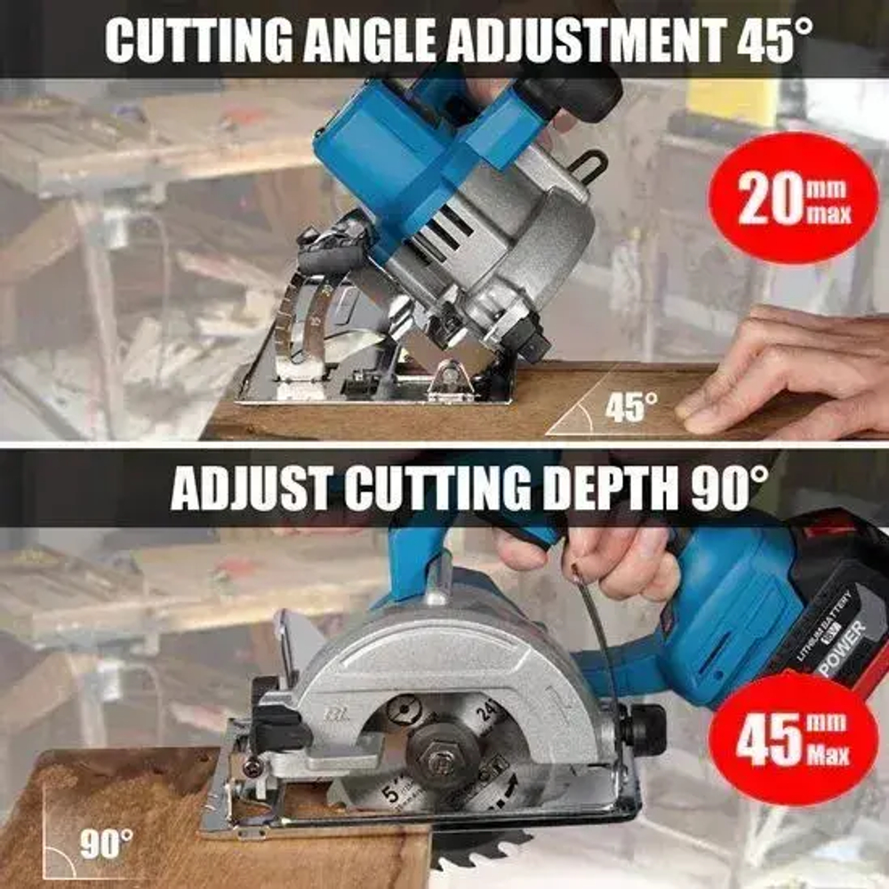 OKALEE 5-дюймовая бесщеточная портативная циркулярная пила мощностью 3500 Вт - 2 АКБ 9.0Ач