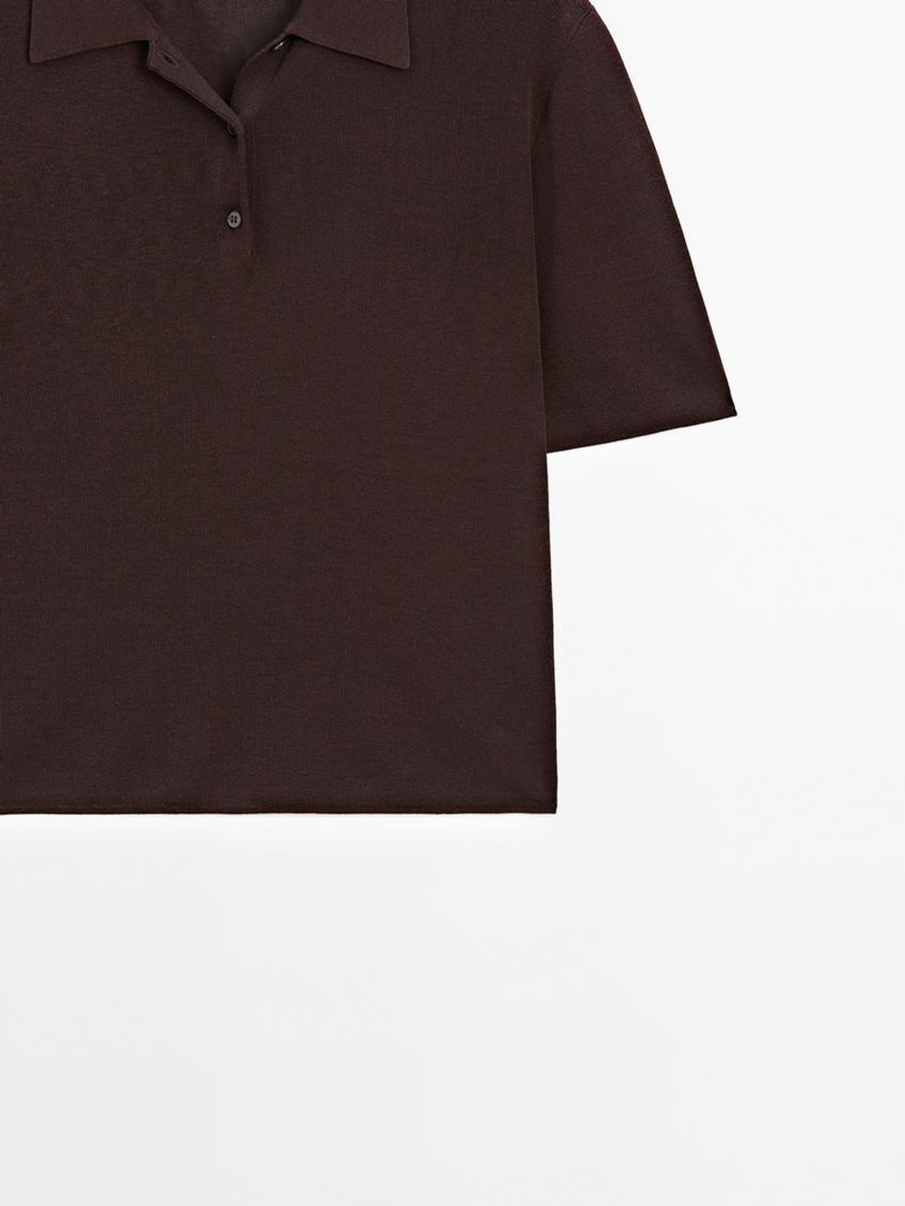 Massimo Dutti Хлопковая футболка поло, шоколадный