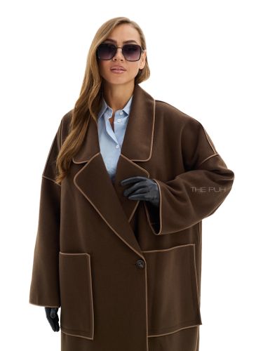 Шоколадное двубортное пальто без подкладки