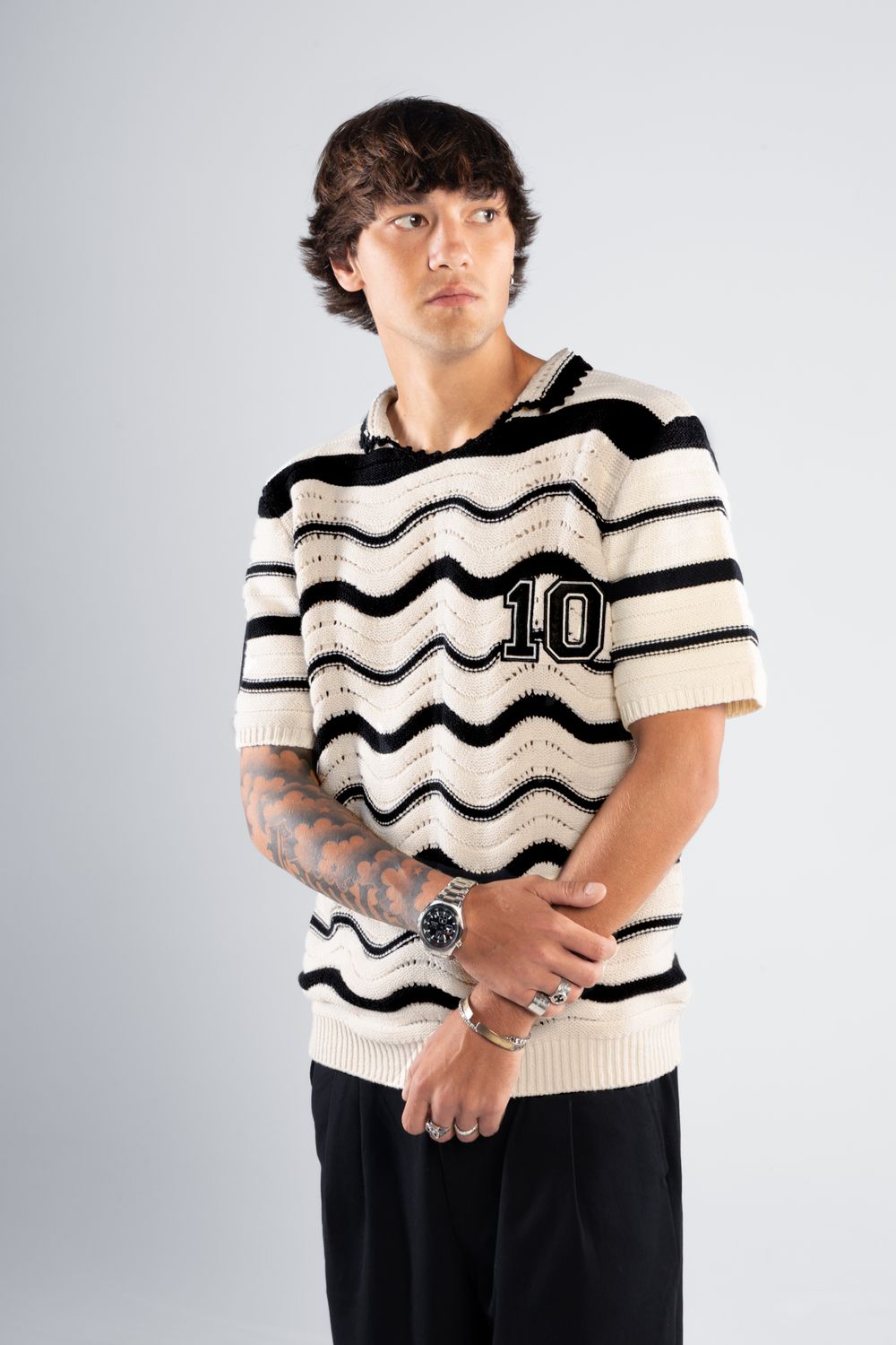 Купить Поло ФК 10 Striped чёрно-молочное Поло ФК 10 Striped чёрно-молочное