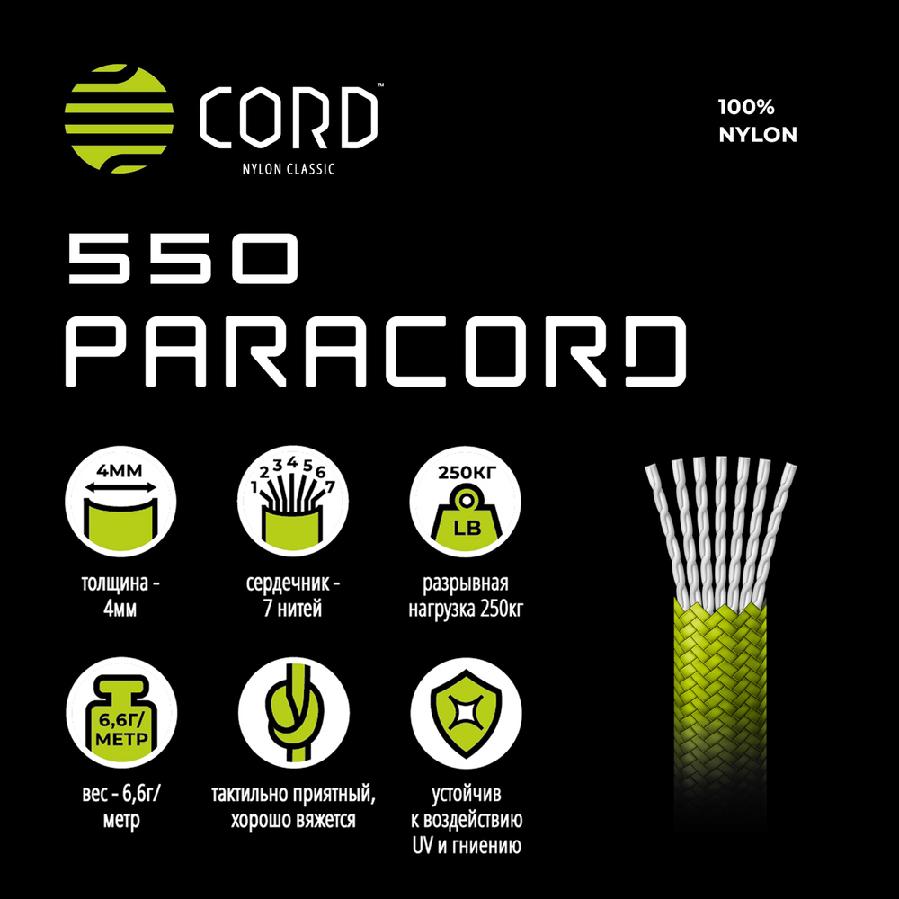 Паракорд 550 CORD nylon 30м световозвращающий (black)