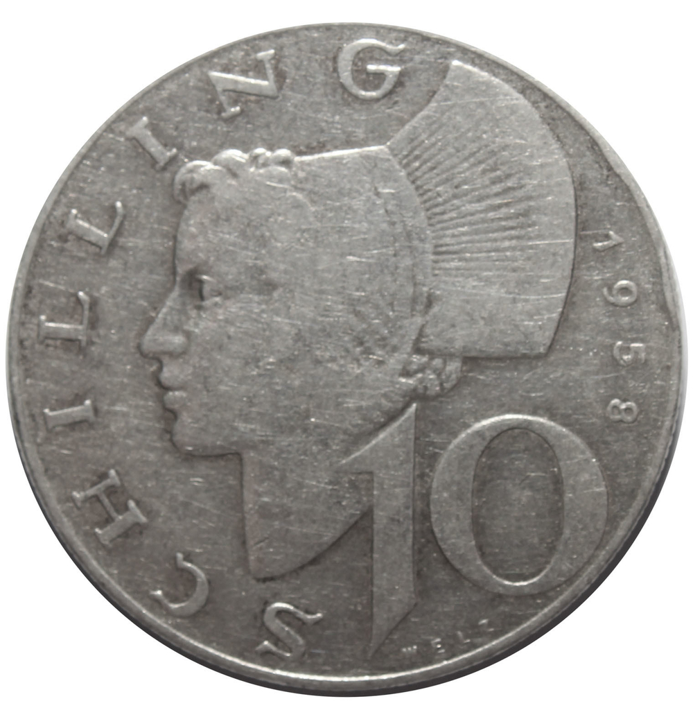 10 шиллингов 1958 г. Австрия VF. Серебро
