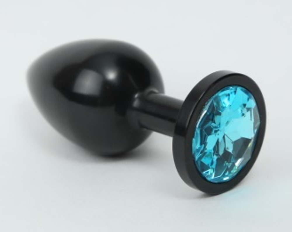 Анальная пробка металл черная с голубым стразом 7,6х2,8см 47412-1MM